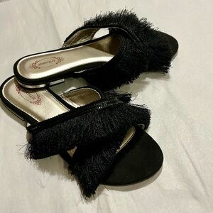 Joyfolie Daniela Black Fringe Sequin Slide Mule Velvet Boho Festival Women SZ 8